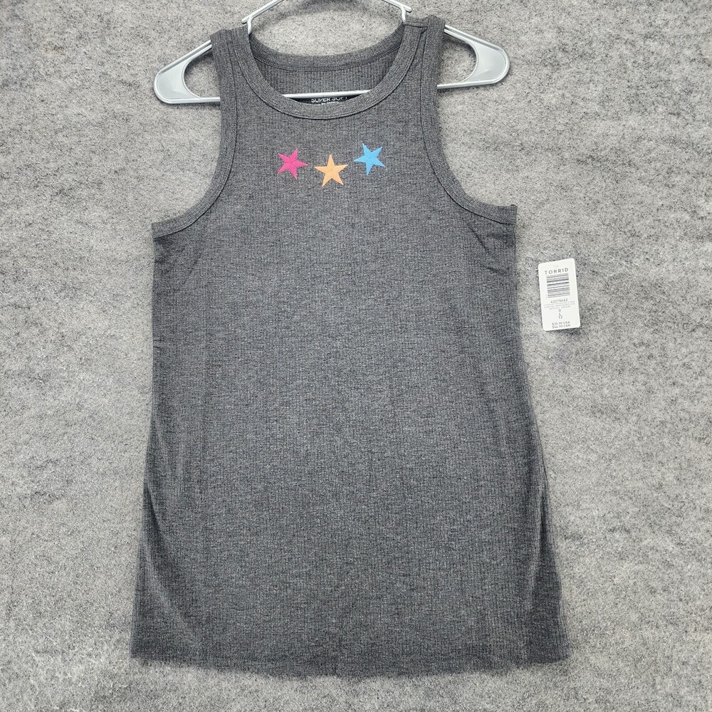 Torrid Tank Top Womens Large Gray Ribbed Super Soft Stars